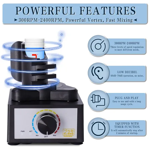 Miniatura 3 de Mini mezclador de vórtice, mezclador de pintura modelo manos libres, 300 ~ 2400 rpm, agitador de velocidad ajustable de tres etapas, adecuado