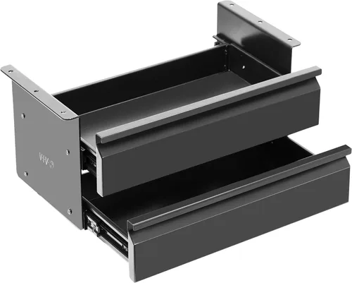Miniatura 10 de VIVO DESK-DR03 - Cajón de almacenamiento de doble nivel deslizante de 16 pulgadas, organizador de 3 capas para debajo del escritorio, color negro