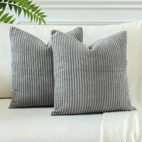 Miniatura 17 de OTOSTAR Paquete de 2 fundas de almohada decorativas de pana suave a rayas, cuadradas, decoración del hogar, fundas de almohada para sofá, cama, sala