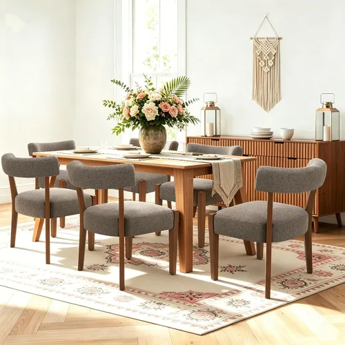 Miniatura 20 de RNKSFX Juego de 2 sillas de comedor modernas de piel sintética tapizadas para cocina y comedor, sillas modernas de madera de mediados de siglo, Beige