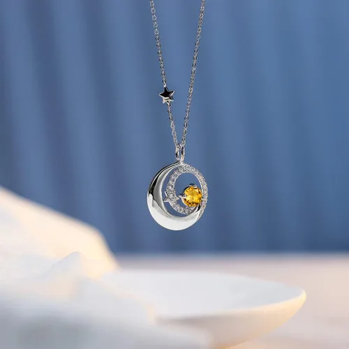 Miniatura 3 de FANCIME Collares de piedra natal de plata de ley 925 con colgante de luna y estrella, joyería fina, regalos de cumpleaños y Navidad para mamá
