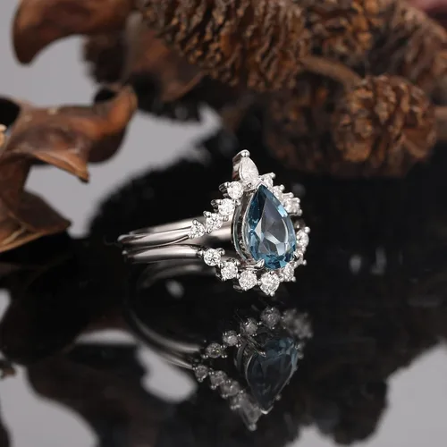 Miniatura 4 de Frayerr Anillo de moissanita Anillo de boda de plata de ley 925 Conjuntos de boda de topacio Anillo retro de 1.50 quilates natural de topacio
