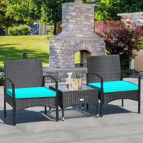 Miniatura 2 de Tangkula Juego de muebles de ratán de mimbre para patio, silla de ratán con mesa auxiliar, juegos de conversación de alta carga para patio, jardín