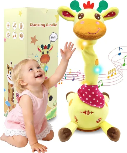 Pbooo Juguete de jirafa que habla bailando, animal de peluche repite lo que dices, peluche musical electrónico con luz brillante, juguetes
