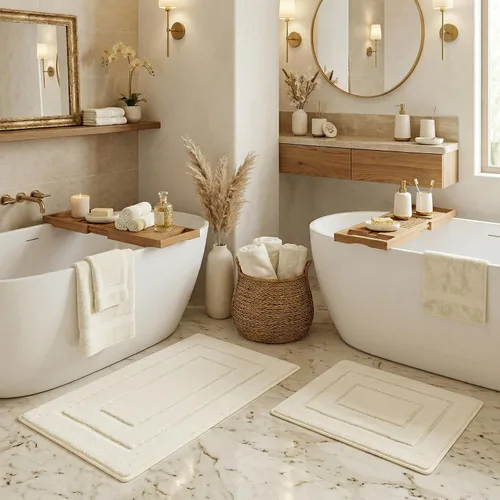 Miniatura 30 de GRANNY SAYS Juego de 2 alfombras de baño suaves para baño, alfombras de baño antideslizantes y lavables, alfombras de baño absorbentes para bañera