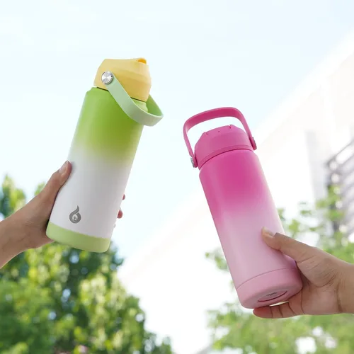 Miniatura 7 de BJPKPK - Botella de agua aislada con tapa de popote, 532 ml Botellas termo con boquilla suave, asa flexible y base antideslizante, libre de BPA, a