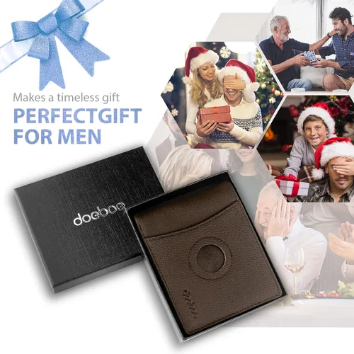 Miniatura 7 de doeboe Billetera triple con bolsillo para monedas, billetera Airtag con bloqueo RFID, cartera para tarjetas de crédito para hombre, de piel