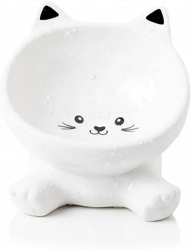 Miniatura 3 de Cuenco elevado para gatos, cuenco elevado de cerámica 3D de 4.9 pulgadas y cuencos para agua, lindos platos para gatitos de 4.5 onzas, antivómitos