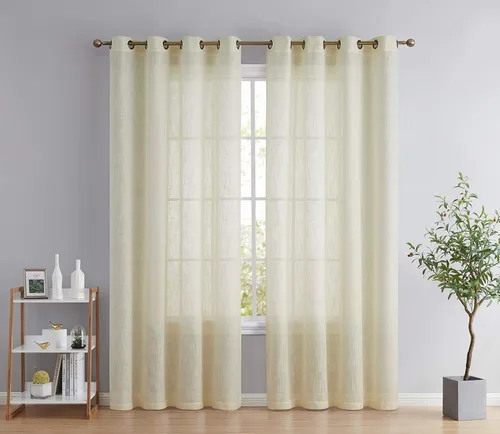Miniatura 27 de HLC.ME - Cortinas de lino sintético con textura semitransparentes que mantienen la privacidad y filtran la luz, con ojales, cortas y de tela delgada
