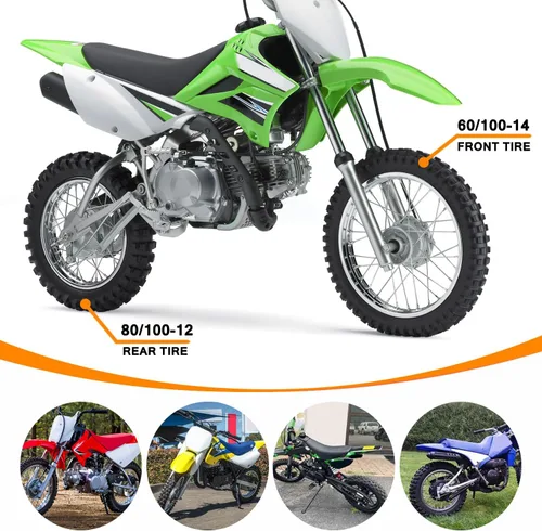 Miniatura 2 de HOLATO Neumático Trasero 80/100-12 3.00-12 Neumático Delantero 60/100-14 2.50-14 y Cámara de Aire para 110cc 125cc CRF70 CRF110 KLX110 TTR90 PW80