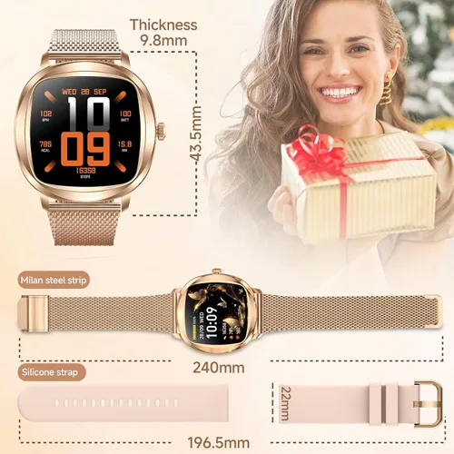 Miniatura 9 de Reloj inteligente para mujer, rastreador de actividad física de 1.72 pulgadas con respuesta/hacer llamadas, monitor de sueño/frecuencia cardíaca
