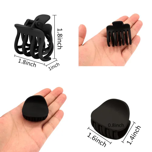 Miniatura 6 de ATODEN Pinzas para el cabello negras pequeñas de doble fila mate – 8 pinzas redondas con dientes para cabello grueso, fino y corto, accesorios lindos