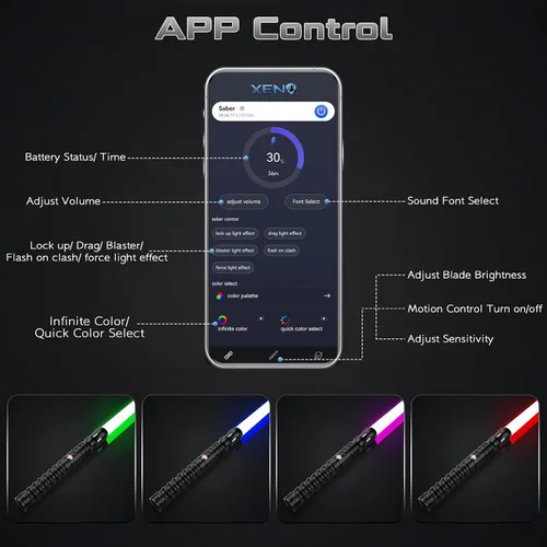 Miniatura 3 de Sables de luz para duelo con balanceo suave con APP – Sables de luz RGB cambiables de 16 colores, empuñadura de metal con control de movimiento