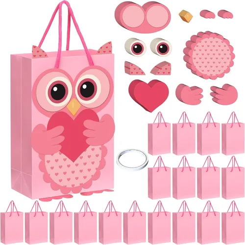 Miniatura 8 de Juego de 18 bolsas divertidas de San Valentín para personas, bonita caja de dulces con asa, bolsa de papel de regalo, manualidades de San Valentín