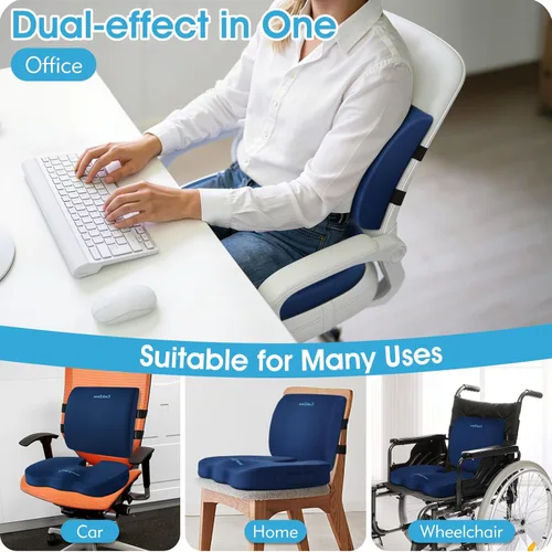 Miniatura 5 de CushZone Cojín de asiento, almohada de apoyo lumbar con correa ajustable, cojines para silla para aliviar el dolor de ciática, con funda lavable