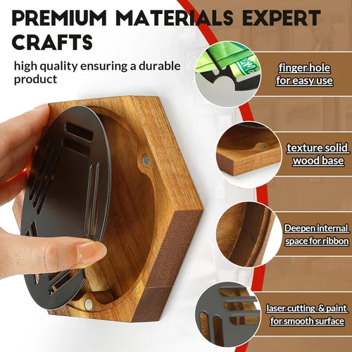 Miniatura 4 de JupDec Perchero para medallas de exhibición en panal de madera hexagonal para pared, con imanes fuertes y soporte de medallas redondo de hierro