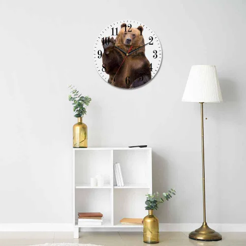 Miniatura 5 de Mxocom Reloj de pared con diseño de oso con texto en inglés "The Brown Bear Welcomes and Waves a Paw de 10 pulgadas, silencioso, sin tictac