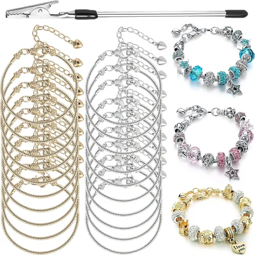 Miniatura 13 de ZYEHXED 20 Pulseras con Dije de Serpiente, Pulseras Bangle con Dijes Expandibles de 0.16 pulgadas, Pulseras de Serpiente de Amistad Plateadas 20