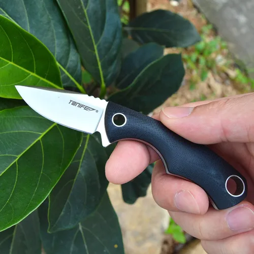 Miniatura 4 de TONIFE Cuchillo para el cuello, mini cuchillo de hoja fija de supervivencia al aire libre, EDC de alta dureza, hoja afilada de 1.7 pulgadas, cuello