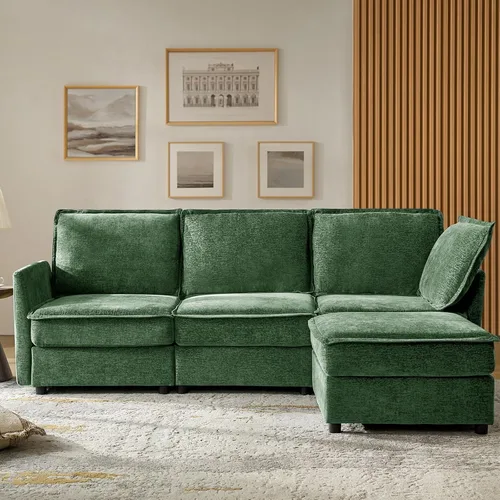 Miniatura 16 de HULALA HOME Sofá seccional modular, sofá grande en forma de U de 8 asientos con otomano de almacenamiento, sofá cómodo de chenilla con asiento