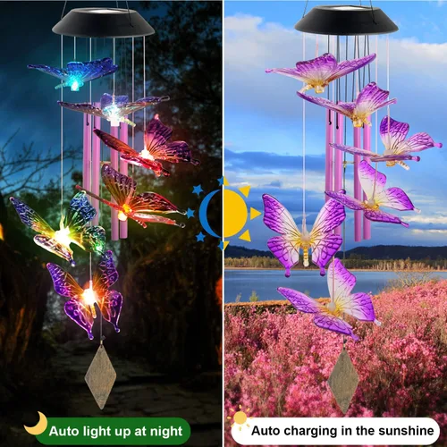 Miniatura 2 de Campanillas de viento solares de mariposas, nuevo regalo para todas las mamás/papás/mujeres/abuelas/hijas/tías/amigas/esposas y hermanas. Decoración