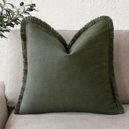 Miniatura 19 de Foindtower Fundas de almohada decorativas de lino con flecos, acogedora funda de cojín bohemia estilo farmhouse con borlas, funda de almohada