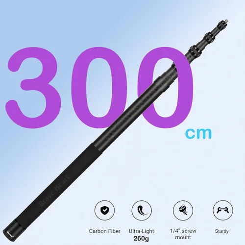 Miniatura 4 de Barra de selfie invisible de fibra de carbono de 17-118"/3.0m 9.8 pies de extensión súper larga para Insta360 X5/X4 Insta 360 X3 ONE X2, ONE R, ONE