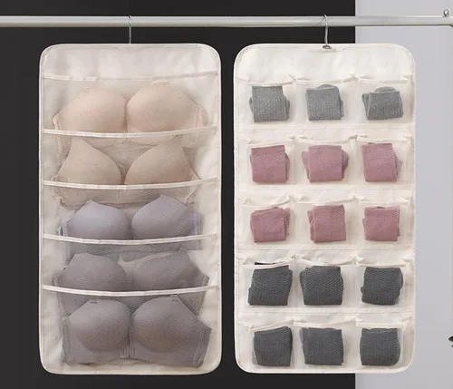 Miniatura 5 de AARAINBOW Organizador colgante de brasieres y calzones con bolsillos de malla, organizador de calcetines colgantes de doble cara para armario, bolsa