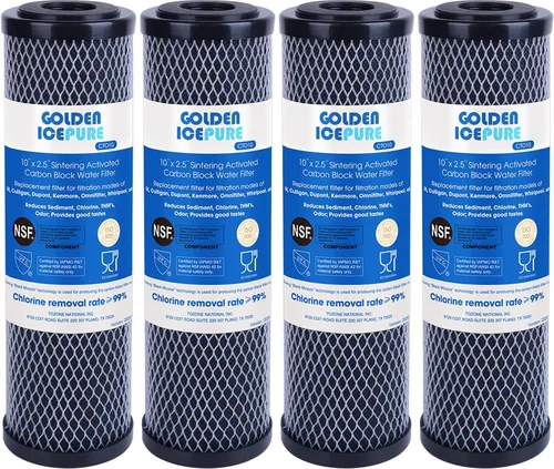 GOLDEN ICEPURE Filtro de agua de sedimentos de carbono CTO para toda la casa de 1 micrón, 2.5 x 10 pulgadas, compatible con Dupont WFPFC8002,
