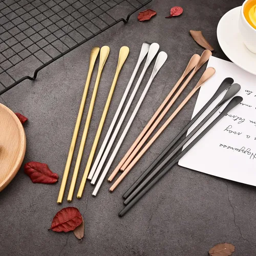 Miniatura 4 de 6 cucharas de mango largo mate de 8.6 pulgadas de acero inoxidable 304 para cóctel, cucharas de mezclar, cucharas de helado, cucharas de miel