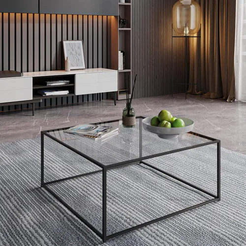Miniatura 5 de Mesa de café de vidrio moderna, mesa central minimalista, mesa de café para sofá y bandeja lateral para té para sala de estar, parte superior