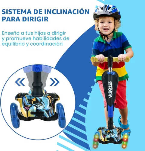 Miniatura 6 de Hurtle Patinete de 3 ruedas para niños, luces LED de ruedas, manubrio ajustable de inclinación para dirigir y asiento plegable, paseo sentado