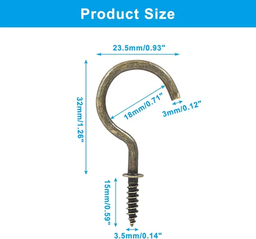 Miniatura 2 de Bonsicoky 60 ganchos de tornillo de 1-1/4 pulgadas, gancho de pared de techo de metal niquelado para colgar, bronce