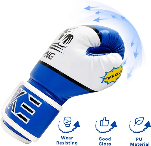 Miniatura 3 de CKE Guantes de boxeo para niños y niñas, jóvenes de 5 a 12 años, guantes de boxeo de entrenamiento para saco de boxeo, kickboxing, muay thai Azul