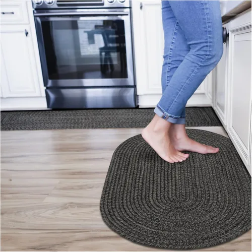 Miniatura 149 de Alfombra ovalada trenzada gris humo de 20 x 30 pulgadas, lavable para interiores y exteriores, decoración campestre para cocinas y entradas