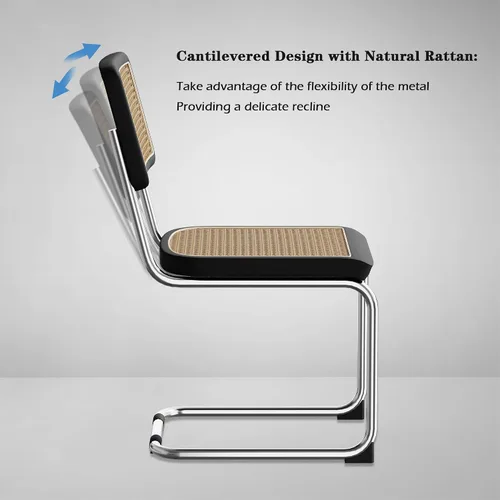 Miniatura 5 de Juego de 2 sillas de comedor de ratán modernas de mediados de siglo con respaldo tejido de ratán natural y asiento, sillas laterales tapizadas sin