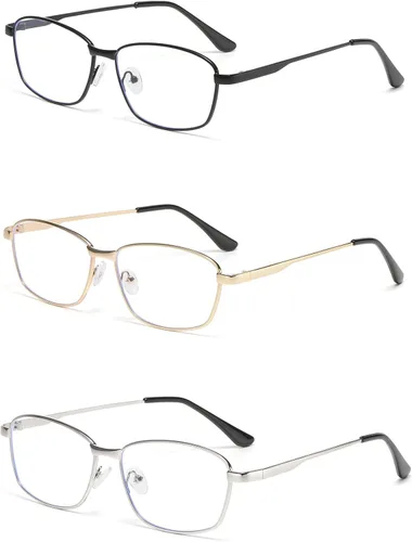 Miniatura 6 de LJCZKA Lentes rectangulares con bloqueo de luz azul para hombres y mujeres, marco de metal cuadrado, anteojos antifatiga ocular clásica