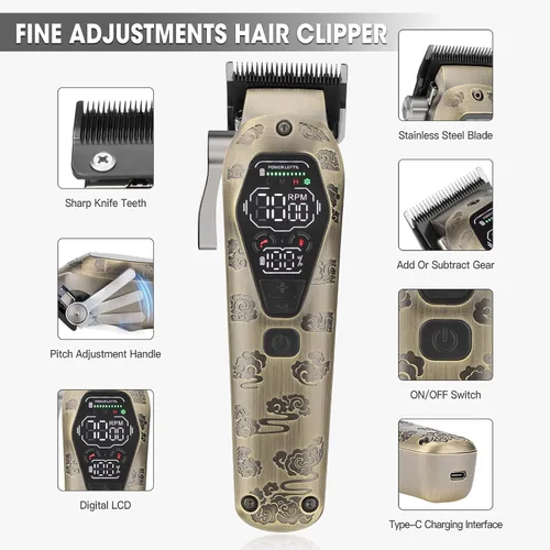 Miniatura 7 de Qreeyx Cortadora de pelo profesional inalámbrica para hombres – Cortadora de pelo Zero Gap T-Blade Trimmer Eléctrica de lámina y recortadora de pelo