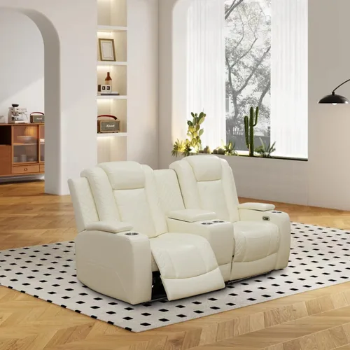 Miniatura 24 de Sofá reclinable eléctrico, sillón reclinable de cuero con LED/almacenamiento, sillón reclinable de cine en casa de 3 plazas, sofá de cuero negro