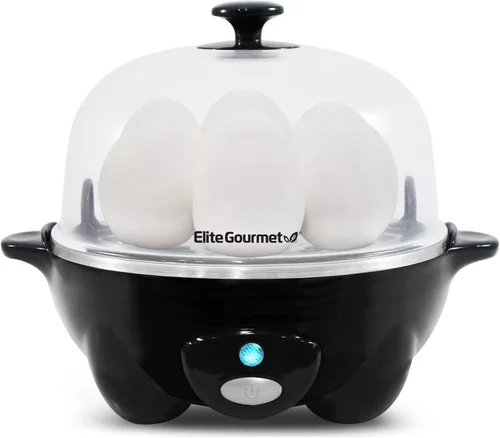 Elite Gourmet EGC-007B # - Olla rápida para huevos, 7 huevos fáciles de pelar, duros, medianos, suaves, escalfador, máquina de tortillas, apagado