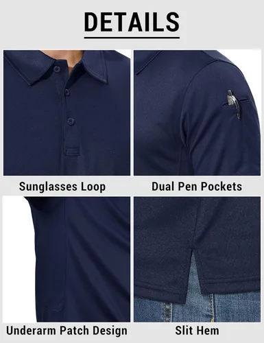 Miniatura 3 de CRYSULLY Camisas polo de manga corta para hombre, secado rápido, tácticas, con cuello, camisa de golf de piqué