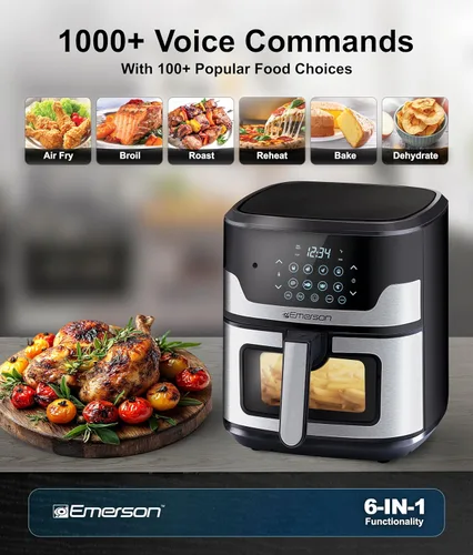 Miniatura 3 de Emerson Freidora de aire SmartVoice de 5.3 cuartos de galón, más de 1000 comandos de voz, cocina digital 6 en 1, diseño compacto de encimera, cocina