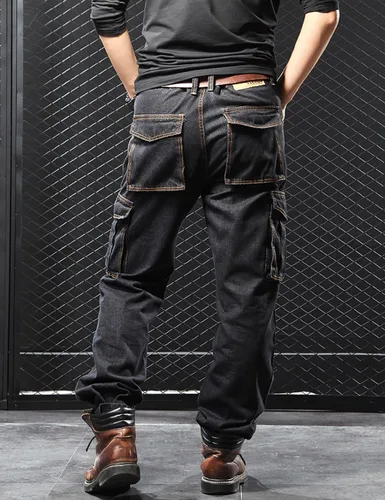 Miniatura 3 de Yeokou Men's Casual Loose Hip Hop Denim Work Pants Jeans with Cargo Pockets