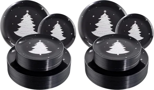 Miniatura 18 de WDF 50 platos de plástico plateados, platos de plástico de Navidad con árbol de Navidad, platos desechables blancos y plateados resistentes