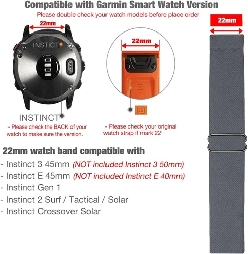 Miniatura 3 de Abanen Correas elásticas de reloj de 0.866 pulgadas para Garmin Instinct 3 de 1.772 pulgadas/2 Solares, correa de nailon elástico suave