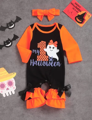 Miniatura 2 de TUEMOS Body de Halloween para bebé niña con diadema, primer conjunto de ropa de Halloween