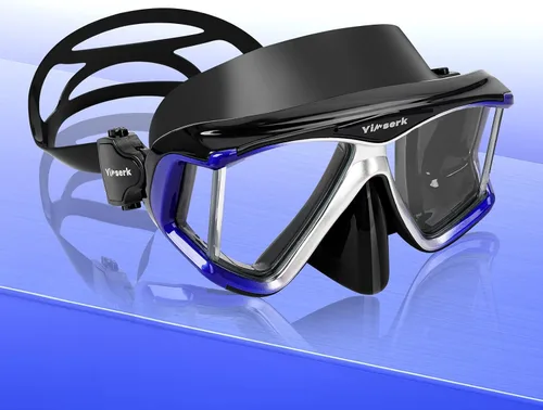 Miniatura 8 de Máscara de buceo para adultos, máscara de esnórquel de vidrio templado antivaho con cubierta para la nariz, gafas de natación panorámicas de 180°