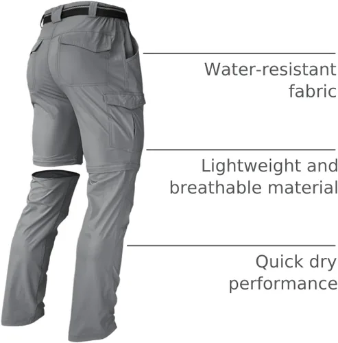 Miniatura 67 de Pantalones de senderismo para hombre, convertibles, con cremallera, ligeros, impermeables, de secado rápido, pesca al aire libre, viajes, safari