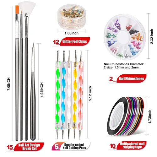 Miniatura 2 de Teenitor Diseñador de bolígrafos de uñas, herramienta de arte de uñas con 15 pinceles de pintura de uñas, herramienta de punteo de uñas, lámina