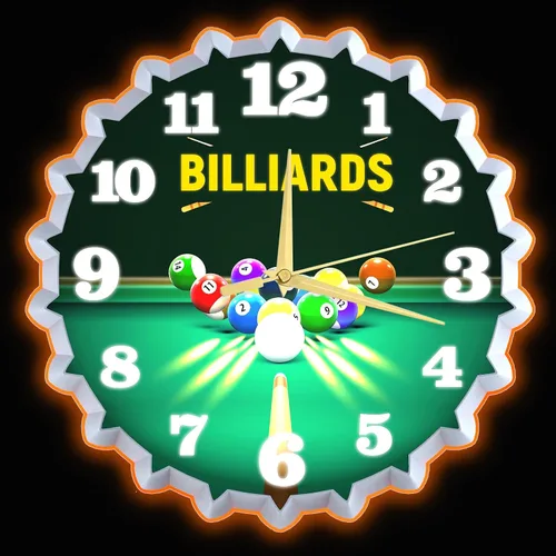 Miniatura 10 de Reloj de pared de neón, 12 pulgadas con gráficos de billar 8 bolas de billar, impresionante efecto de brillo 3D, silencioso sin tictac, para sala
